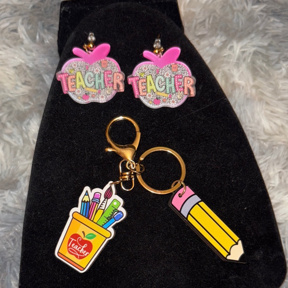 New Teacher Earrings and Keychain Set